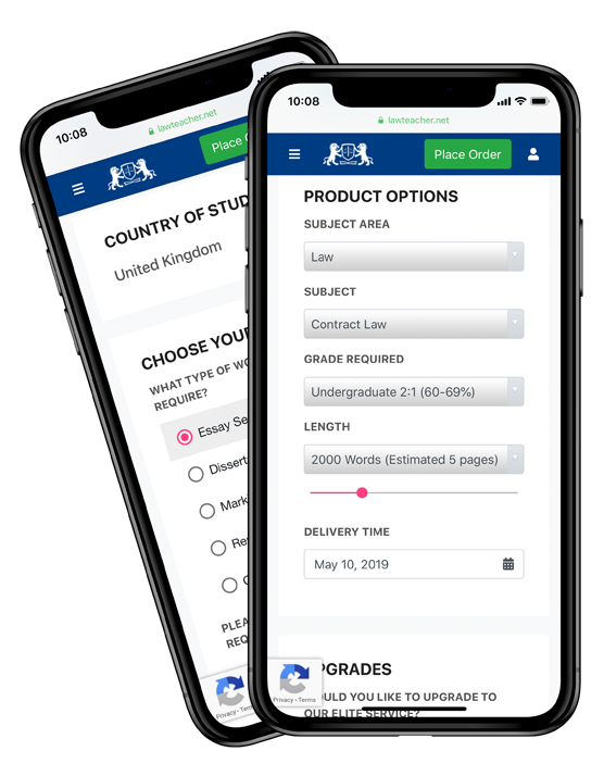 screenshot of the Lawteacher.net order form on a mobile screen